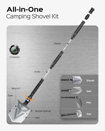 Sahara Sailor Folding Camping Shovel Axe Kit Military Grade, Multifunctional Survival Tactical Shovel with Paracord, Dual ...