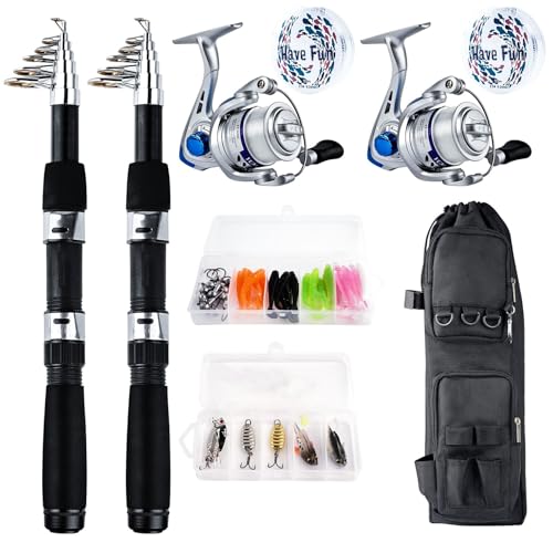 Telescopic Fishing Rod Reel Kit 2pcs 6.89FT Collapsible Spinning Pole Reel Combo Compact Fishing Lures Tackle Accessories ...