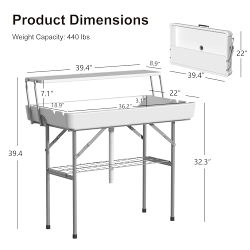 IWDOO 4 Foot Led Ice Cooler Table, Two-Tier Outdoor Cooler Table with Removable Matching Skirt LED Light Strip Drain Plug ...