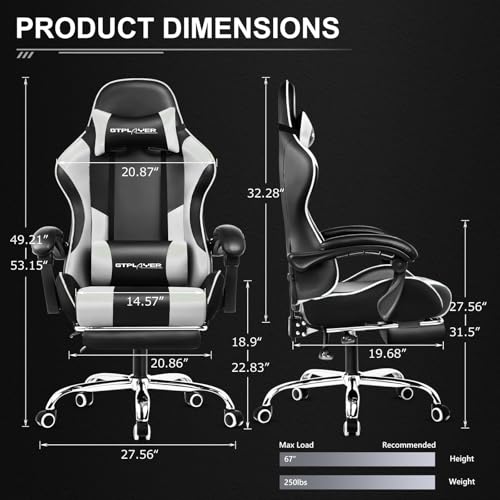 GTPLAYER Gaming Chair, Computer Chair with Footrest and Lumbar Support, Height Adjustable Game Chair with 360°-Swivel Seat...