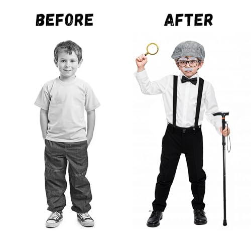 TaikaoQi Old Man Costume for Kids 100 Day of School Costume for Boys – Grandpa Cosplay Accessories with Hat, Glasses, Can...