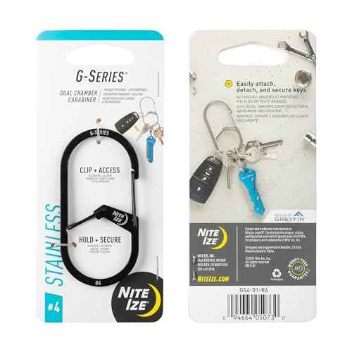 Nite Ize G-Series Dual Chamber Carabiner - Heavy-Duty Key Organizer Carabiner Clip - Dual Chamber Carabiner with Wire Gate Closure - Black, Size 4 (4 Pack)