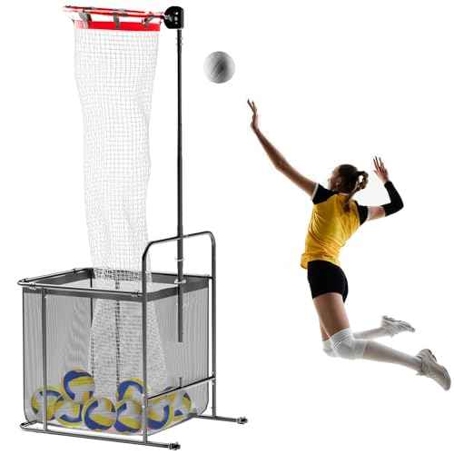 Pro Volleyball Setter Training Equipment Volleyball Setting Trainer Practice Net with 2 Target Hoop Size & 6 Angles & 13 Height Adjustment Ball Collection Bag Indoor Outdoor Practice