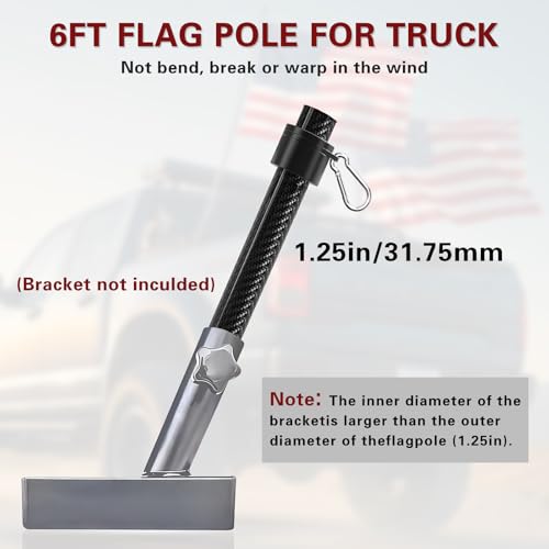 Sinyoeer 6ft Carbon Fiber Flag Pole for Truck, 1.25 Inch Heavy Duty Truck Flagpole for Jeep, Pickup, Car, Truck Bed, Trail...