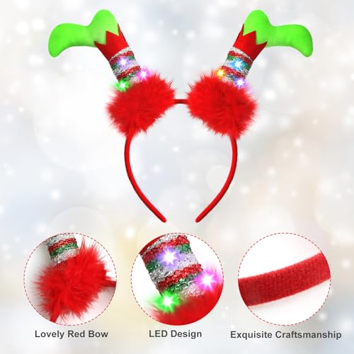 Farochy Christmas Elf Headband - Christmas LED headband Xmas Headband Christmas Elf Headpiece Christmas Elf Hat Elf Hair hoop