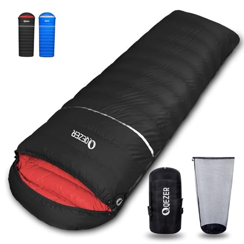 QEZER Down Sleeping Bag for Adults, 600 Fill Power, Ultralight & Compact with Compression Sack for Backpacking, Camping, H...