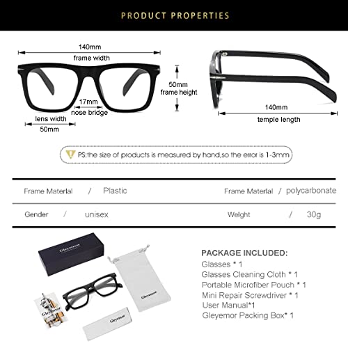 Gleyemor Blue Light Glasses for Men Women Trendy Square Frame Blue Light Blocking Lens Computer Glasses