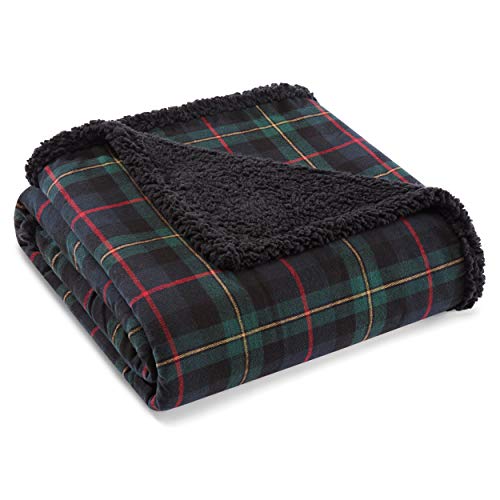 Eddie Bauer - Throw Blanket, Brushed Fleece & Plush Sherpa Bedding, Throw Blanket for Couch & Bed (Pine Tartan Dark Green,...