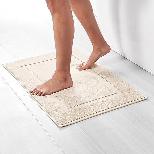 Amazon Basics Banded Bathroom Bath Rug Mat, Cream, 31" L x 20" W