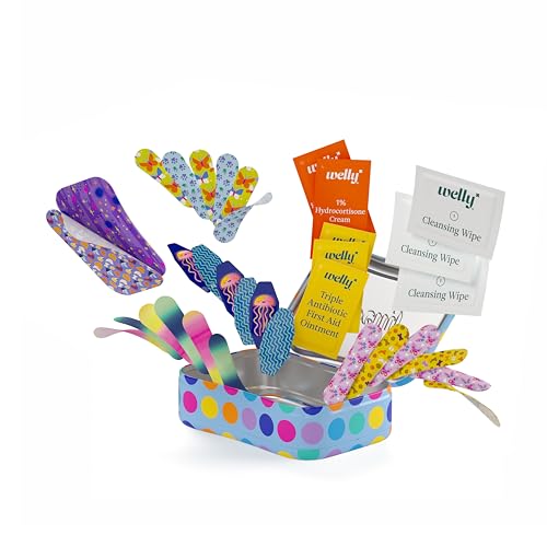 Welly First Aid Kit - Adhesive Bandages in Flexible Fabric and Waterproof, Singe Use Ointments (Triple Antibiotic, Cleansi...