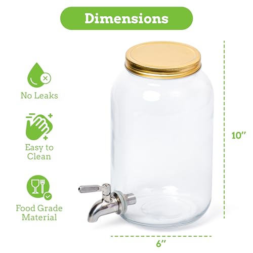1 Gallon Kombucha Glass Beverage Dispenser with Spigot - Wide-Mouth - Glass Drink Dispenser Parties & Home Use and Lid for...