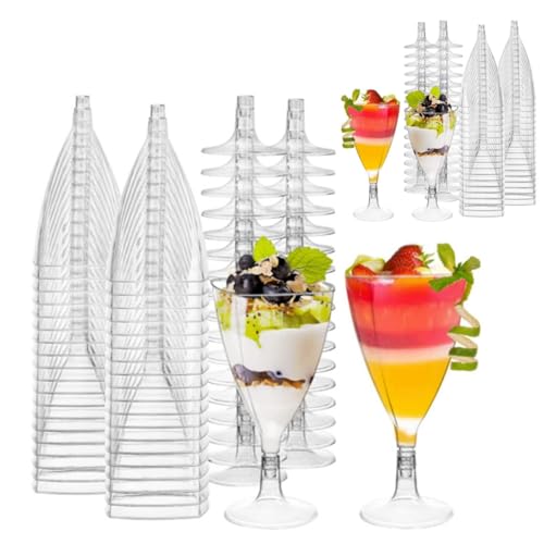 APACALI 100PCS Plastic Wine Glasses 7oz Disposable Champagne Glasses With Stem, Clear Cocktail Glasses Disposable Wine Mou...