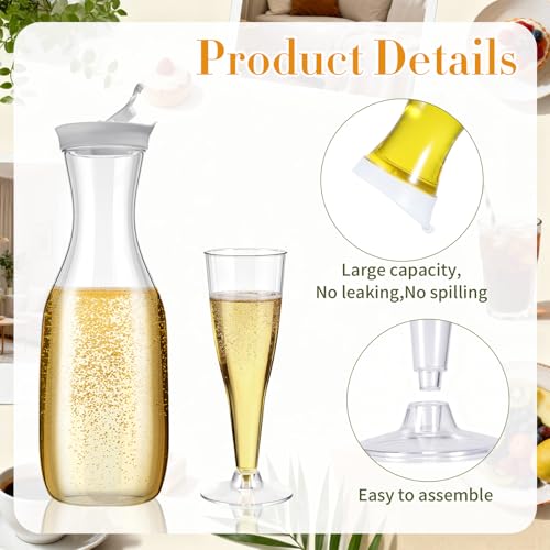 Rtteri 64 Pcs Mimosa Bar Supplies 4 Count Large 50 oz Plastic Water Carafe with Flip Top Lid, 60 Count 4.5 oz Clear Plasti...
