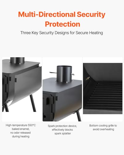 VEVOR 118" Camping Wood Stove, Portable Alloy Steel Tent Stove with 3000in³ Firebox, Outdoor Heating & Cooking Stove with ...