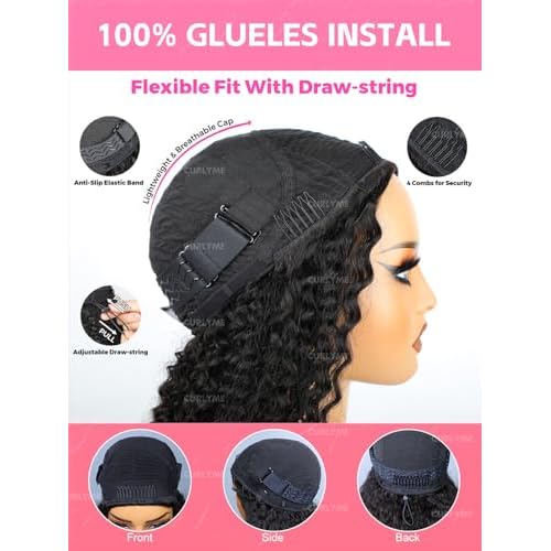 Curlyme Drawstring Half Wig Human Hair Flip Over Kinky Straight No Lace Glueless Drawstring Invisible Hairline Beginner Friendly Wear Go Wig For Women Clip In Headband Wig195% Density 16 Inch