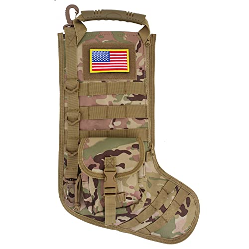 Speed Track Tactical Christmas Stocking, with Flag Patch MOLLE Webbing, Zip Pocket, MOLLE Clips, Gift for Veterans Militar...