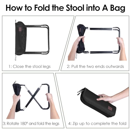MOONCY Portable Stool, 13 Inch Small Folding Stool for Adults, Ultralight Black Camping Stools for Hiking and Fishing, Hol...
