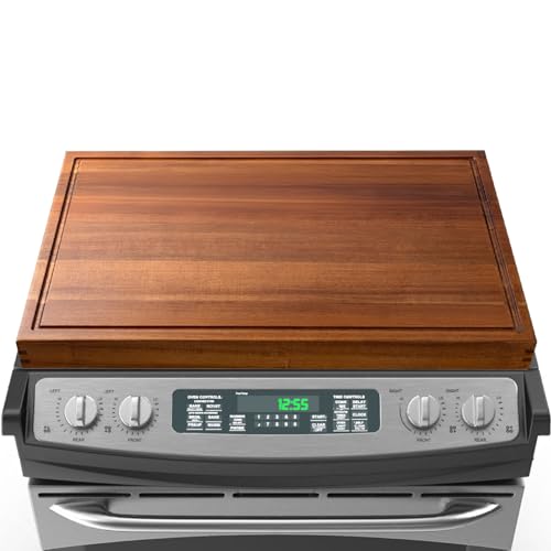 DAOYOUSKY 30x22 Acacia Noodle Board Stove Cover Wood with Handles, Wooden Stovetop Cover Cutting Board with Juice Groove f...
