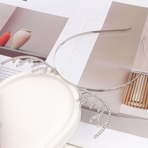 HIFANMM Christmas Headband Metal Deer Antler Hair Band for Women Girls, Shiny Rhinestone Headbands Winter Silver Reindeer ...