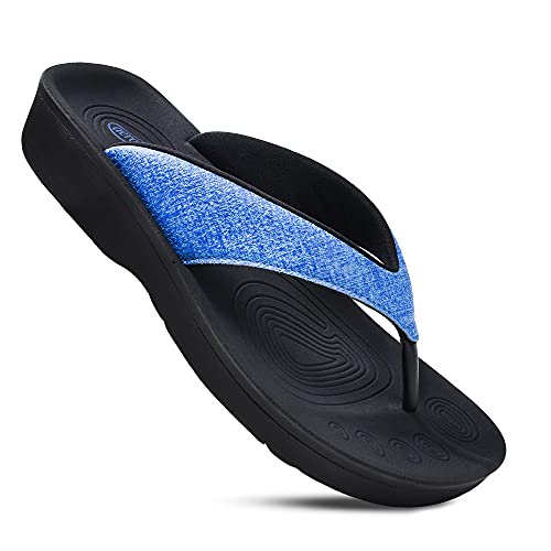Aerothotic Arch Support Flip Flops for Women Comfortable Orthopedic Cushioned Memory Foam Footbed with Faux Leather Padded...