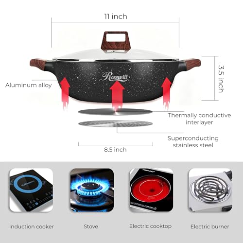 Rosewill 4.2QT Double Flavor Non-Sticking Shabu Shabu Hot Pot with Divider, 13 inch Divided Stockpot for Cooking, Hot Pot ...