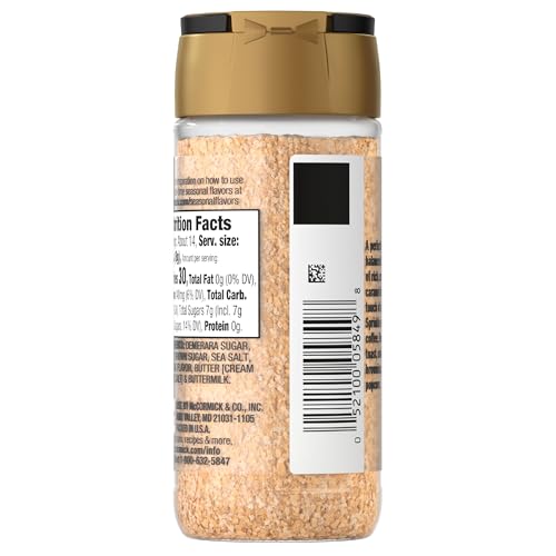 McCormick Finishing Sugar, Salted Caramel, Limited Edition, Creamy Caramel Flavor with a Touch of Salt, For Coffee, Ice Cream, Brownies, Popcorn, Hot Cocoa, and More, 3.81 oz
