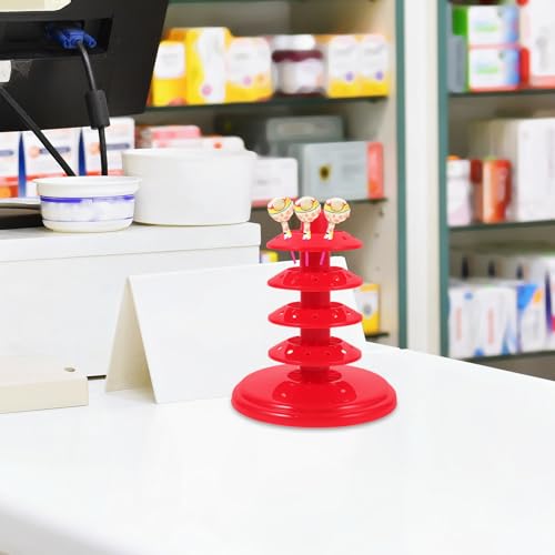 Lurrose Multi-Layer Red Candy Lollipop Display Rack Stand, 4-Tier Porous Candy Holder for Party Decoration and Store Use