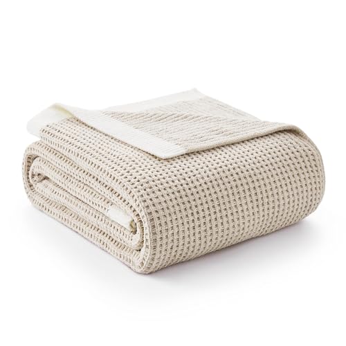 Amélie Home Waffle Throw Blanket for Couch, Soft Cozy Chenille Knit Blanket Warm Decorative Throw for Sofa, 50"x60", Beige