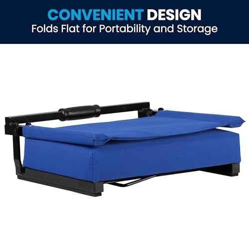 Flash Furniture Grandstand Portable Stadium Seats for Bleachers or Benches, Folding Padded Stadium Chairs with Handle, Pack of 2, 500 lb. Weight Capacity, Blue