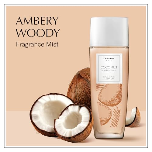Chanson Coconut Hair & Body Mist for Women 2.5 fl oz (Pack of 1), Notes of Pear, Coconut Water, and Sandalwood, Women's Fragrance, Long Lasting, Everyday Fragrance, Travel Size