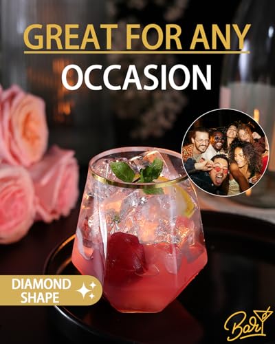 Maaacute 40 Pcak Plastic Stemless Wine cocktail Whiskey Champagne Glasses, 12 Oz Gold Rim Disposable Clear Unbreakable Cup...