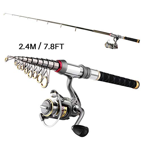 Fishing Rod Reel Combo Full Kit Telescopic Spinning Pole Set with Reel Line Lures Hooks Carrier Bag Saltwater Freshwater F...