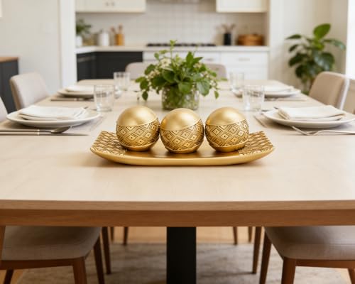 Artconal Golden Spheres Orbs Set of 3 with Tray for Centerpiece Table Decoration, Golden Accent Center Piece for Home Dini...
