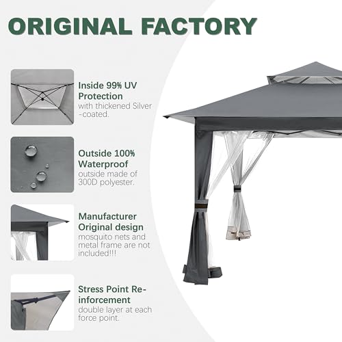 Grey Gazebo Replacement Cover Compatible with ABC 13x13 Pop Up Gazebo Frame,This Particular Replacement Cover Will Not Fit...