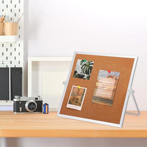 2 Pack Cork Bulletin Board, Double Sided Pin Boards with Silver Aluminum, Desktop Small Cork Boards with Stand Suitable fo...