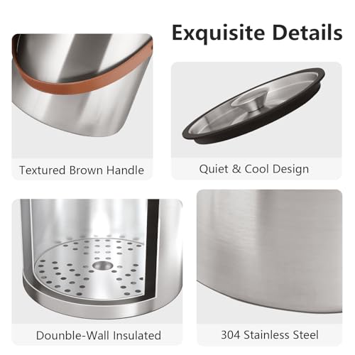 Bakpoco 4L Ice Bucket with Lid, Scoop,Tongs & Strainer, Stainless Steel Double Wall Insulated Ice Buckets for Parties & Co...