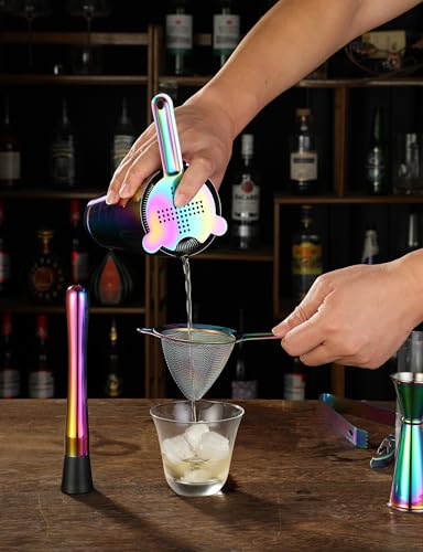 Cocktail Shaker Set - 13-Piece Bar Accessories Kit w/Weighted Boston Shaker, Strainer, Jigger, Muddler,Mixing Spoon and Mo...