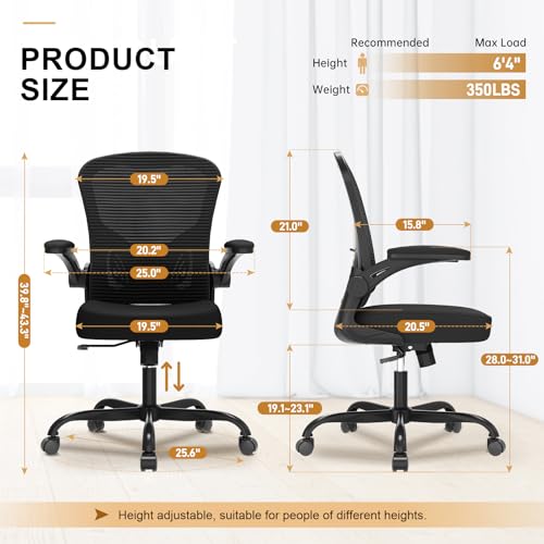 Office Chair, Ergonomic Desk Chairs 330LBS Capacity High Back Mesh Computer Chair with Flip-up Armrests, Comfy Work Chair ...