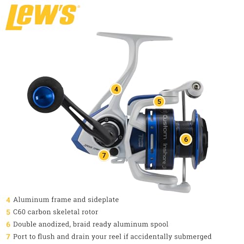 Lew's Custom Inshore Speed Spin Spinning Fishing Reel, 6.2:1 Gear Ratio, Right or Left-Hand Retrieve, Aluminum Frame, 7 Be...