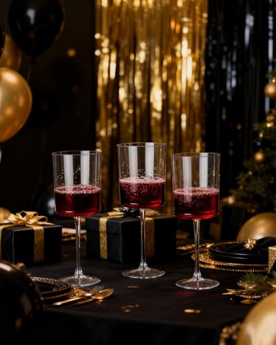 Ciaell 12 Pack Clear Plastic Wine Glasses - 10 Oz Disposable Wine Glasses with Stem for Parties & Weddings & Poolside & Ou...