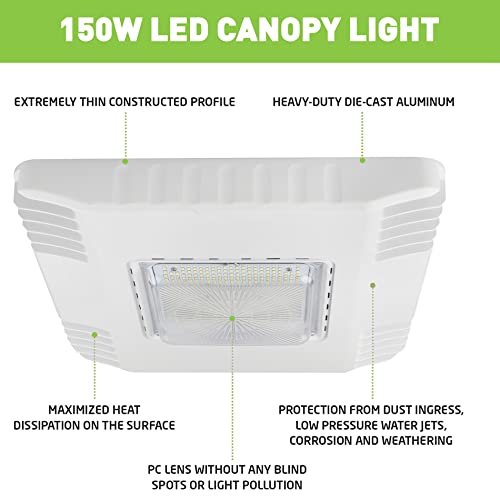 LED Canopy Gas Station Light, 150W 21000LM Surface Mount LED Carport Ceiling Light 5700K (600W HID/HPS Equivalent), 100-27...