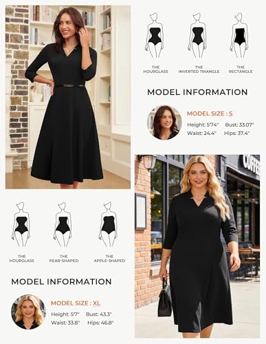 GRACE KARIN Work Dresses for Women 2025,Midi Business Dress,3/4 Sleeve Classy Fit and Flare Dress with Pocket