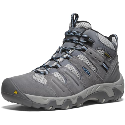 KEEN Women's Headout Mid Height Waterproof All Terrain Hiking Boots, Steel Grey/Blue Heaven, 7 US