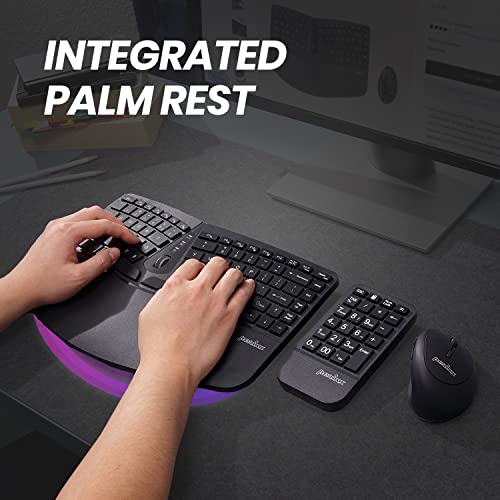 Perixx PERIDUO-606A, 3-in-1 Wireless Compact Ergonomic Keyboard with Vertical Mouse and Numeric Keypad - Adjustable Palm R...