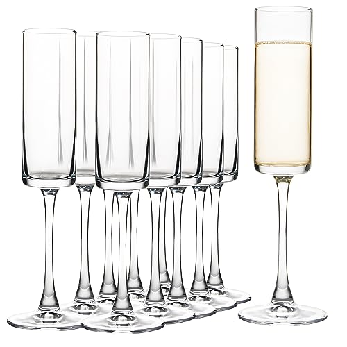 UMEIED 6 Oz Edge Champagne Flutes Set of 12, Long Stemmed Crystal Clear Champagne Flute Glass Set, Sparkling Wine Glasses ...