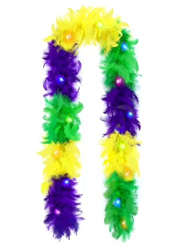 BOARDFEB 6 Ft Light Up Feather Boa for Party Mardi Gras Halloween Costume Christmas Tree and Home Decoration