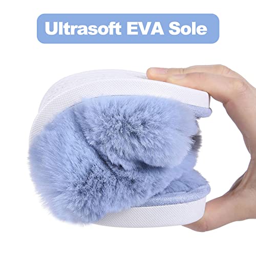 Evshine Women's Fuzzy Slippers Cross Band Memory Foam House Slippers Open Toe