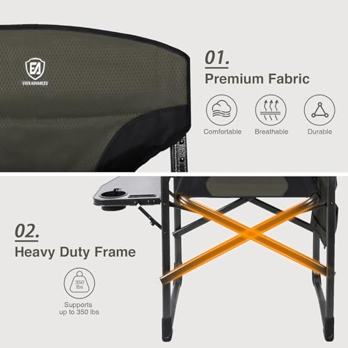 EVER ADVANCED Lightweight Folding Directors Chairs Outdoor, Aluminum Camping Chair with Side Table and Storage Pouch, Heav...