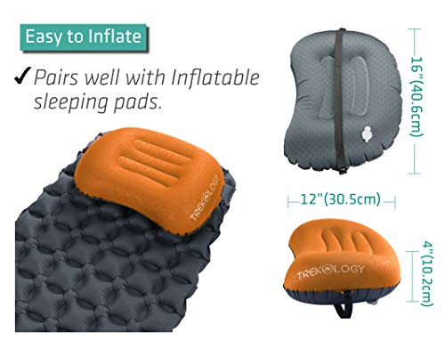 TREKOLOGY Ultralight Inflatable Camping Travel Pillow - ALUFT 2.0 Compressible, Compact, Comfortable, Ergonomic Inflating ...