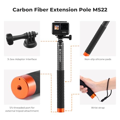 K&F Concept Invisible Selfie Stick, Extension Carbon Long Pole（127cm/50in） for Insta360 X5 Sports Camera GoPro DJI OSMO Po...